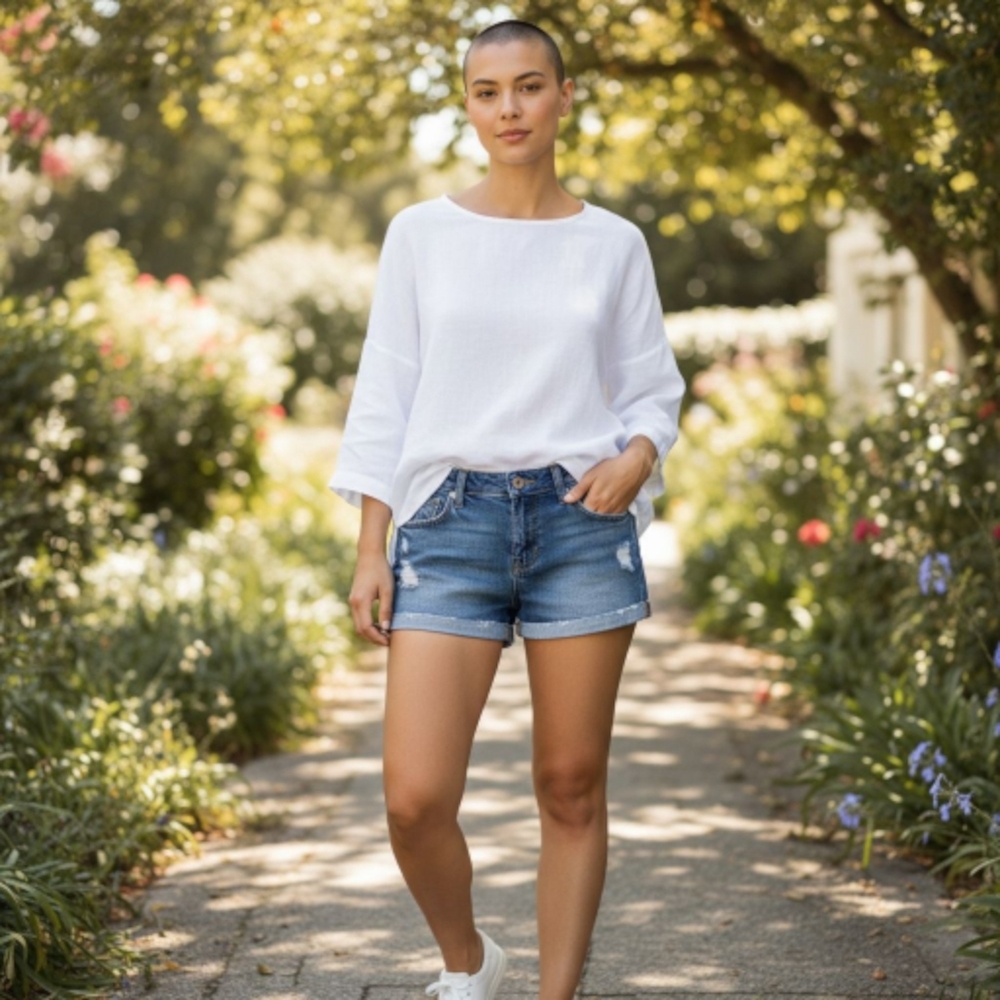 Blue Jean Shorts Distressed Cuffed Hem